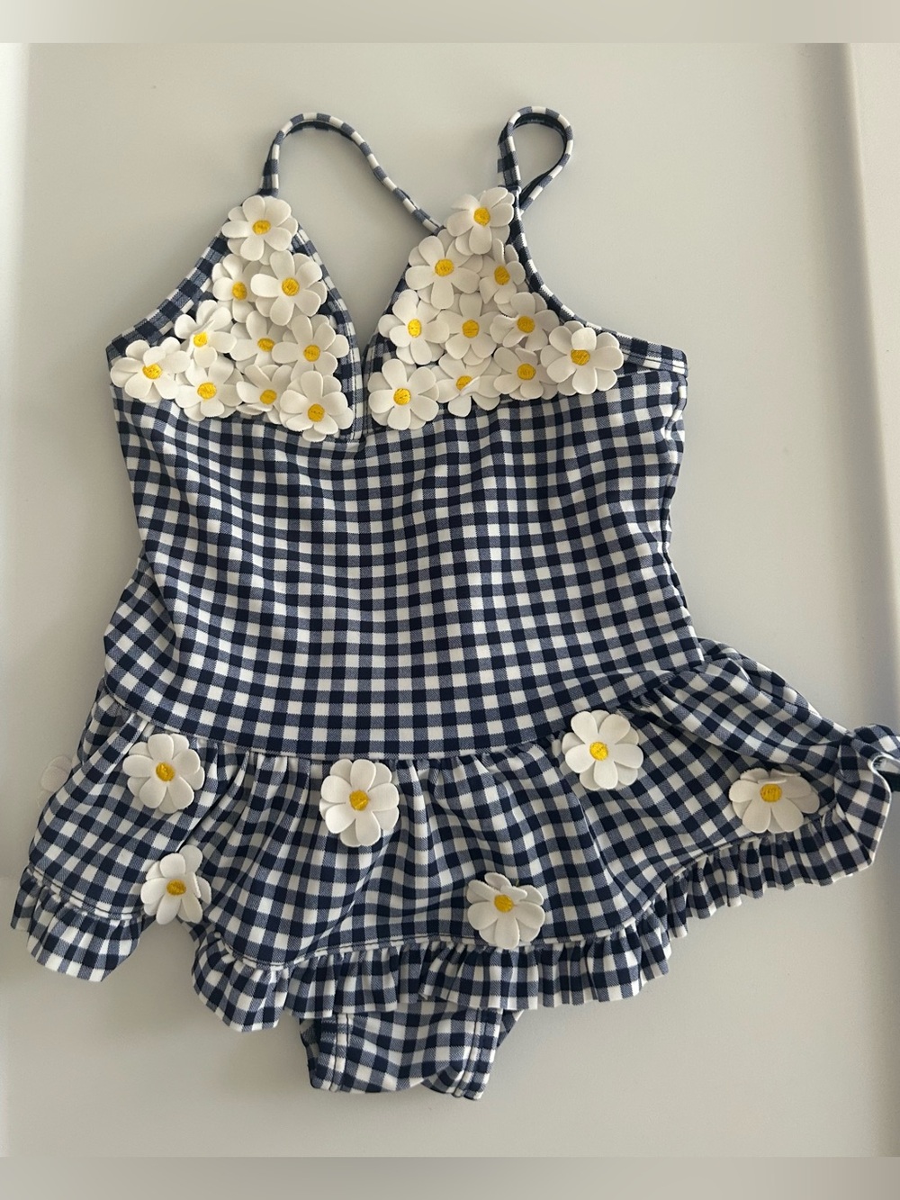 Little Me Navy Gingham Daisy 1-Piece Swimsuit 24M NWOT